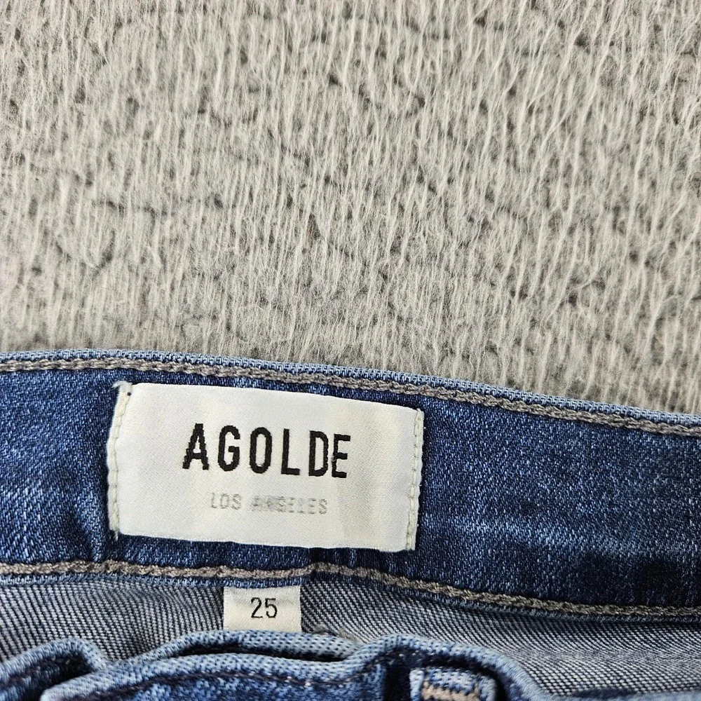 AGOLDE Sophie High Rise Skinny Jeans Womens 25‎ Dark Indigo Blue Distressed